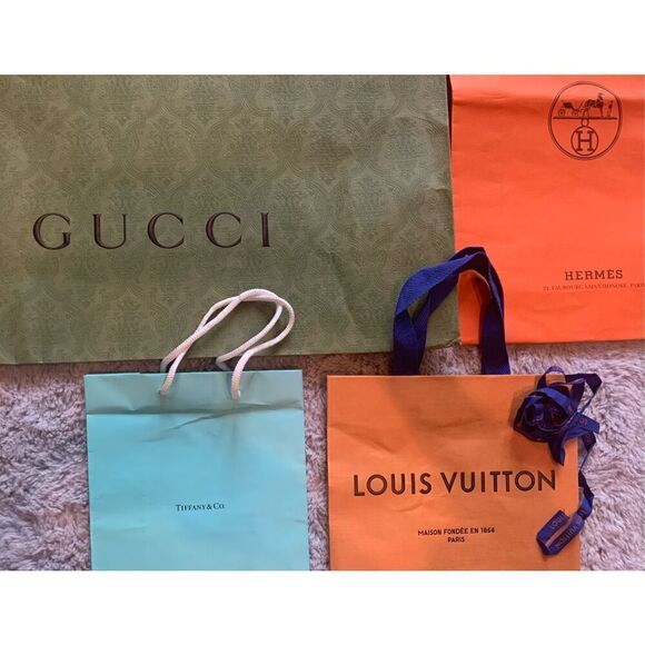 4 DESIGNER PAPER SHOPPING gift BAG LOT GUCCI HERMES TIFFANY LOUIS VUITTON - Picture 3 of 7